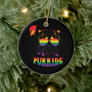 Purride   Cute Gay Cat   Lesbian   Rainbow Ceramic Ornament
