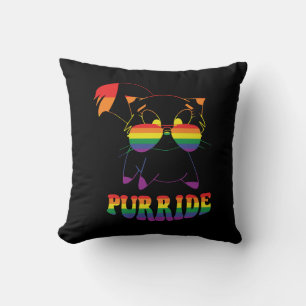 Purride   Cute Gay Cat   Lesbian   Rainbow Throw Pillow