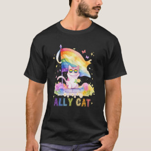 Purride LBGT Proud Ally Cat Rainbow Flag  LGBTQ Pr T-Shirt