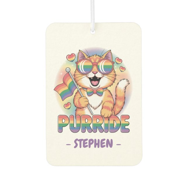 Purride – Orange Cat with Pride LGBTQ Flag Air Freshener (Front)