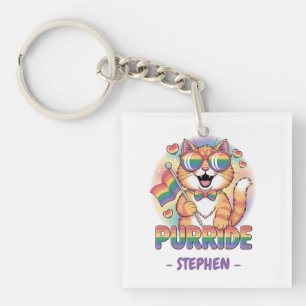 Purride – Orange Cat with Pride LGBTQ Flag Keychain