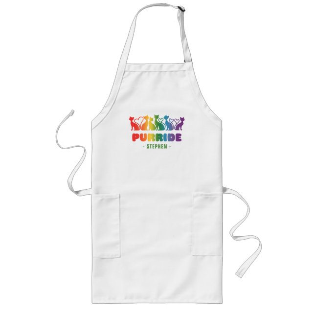 Purride – Rainbow Cat Silhouette LGBTQ+ Pride Pun Long Apron (Front)