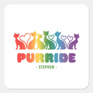 Purride – Rainbow Cat Silhouette LGBTQ+ Pride Pun Square Sticker