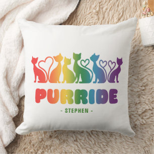Purride – Rainbow Cat Silhouette LGBTQ+ Pride Pun Throw Pillow