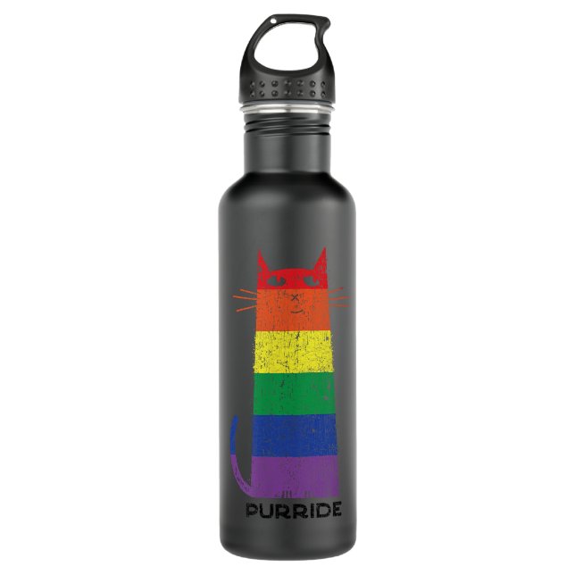 Purride Shirt LGBT Funny Gay Pride Cat Saying Grap 710 Ml Water Bottle (Front)