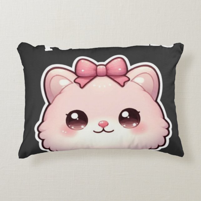 Purrincess Cute Pink Kitty Bow Design Accent Pillow (Front)