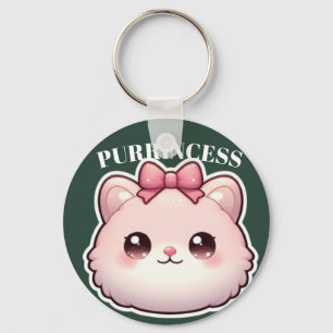 Purrincess Cute Pink Kitty Bow Design Keychain