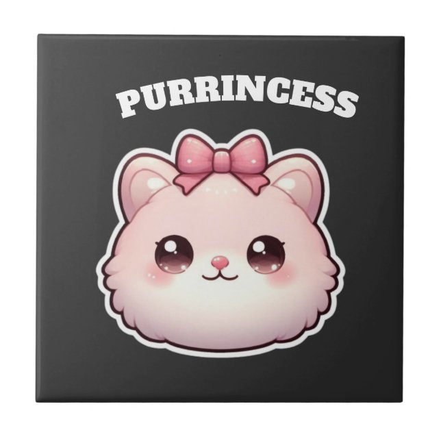 Purrincess Cute Pink Kitty Bow Design Tile (Front)