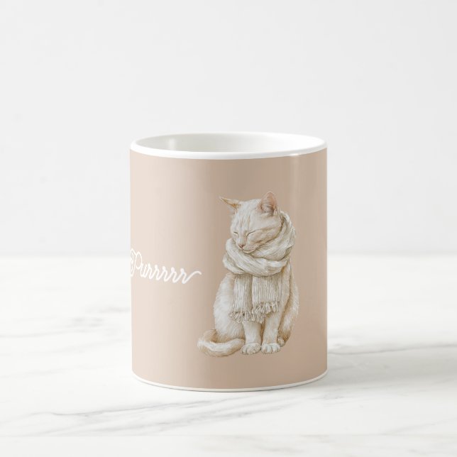 Purring Cream White Cat Coffee Mug (Center)