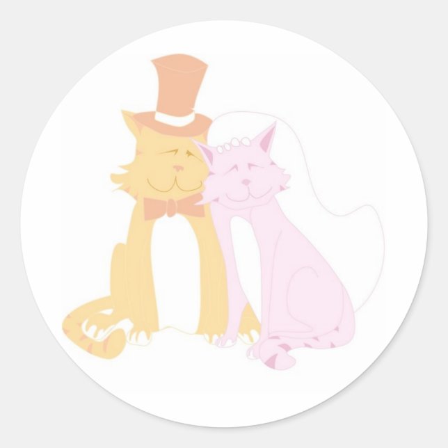 Purring Wedding Cats Classic Round Sticker (Front)