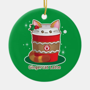 Purrista Pawfee: Cute Holiday Ginger Cat Coffee Ceramic Ornament