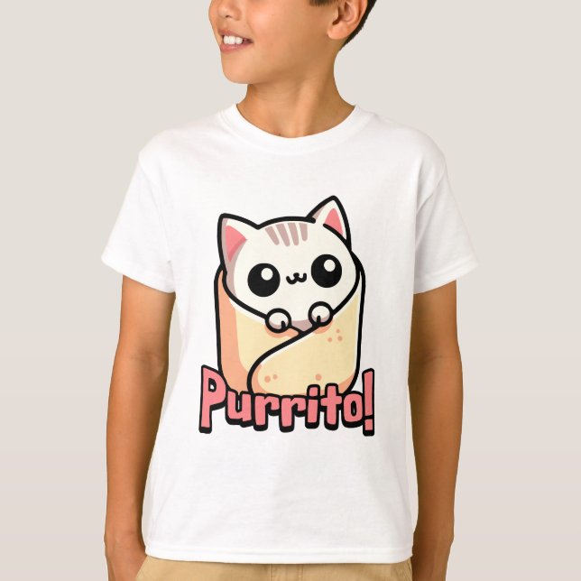Purrito! Cute Burrito Cat Pun T-Shirt (Front)