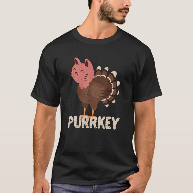 Purrkey Turkey Day Kitten  Thanksgiving Cat Owner T-Shirt (Front)