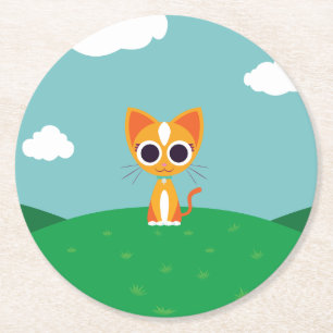 Purrl the Cat Round Paper Coaster