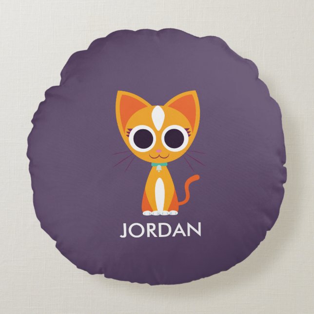 Purrl the Cat Round Pillow (Front)