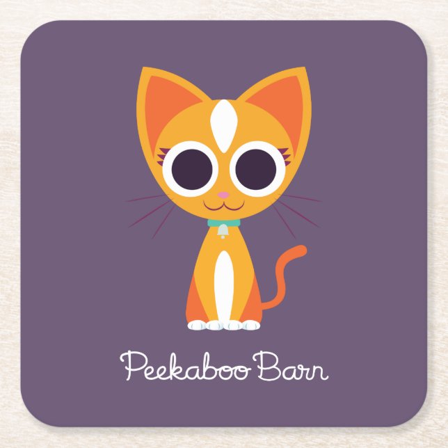 Purrl the Cat Square Paper Coaster (Front)