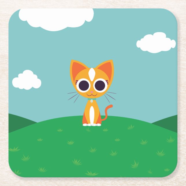 Purrl the Cat Square Paper Coaster (Front)