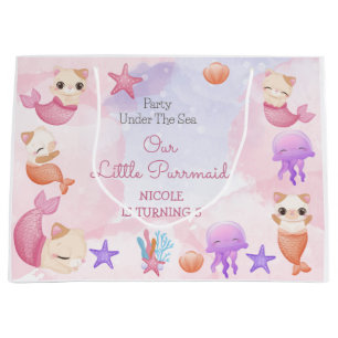 Purrmaid cat mermaid cute girl birthday large gift bag