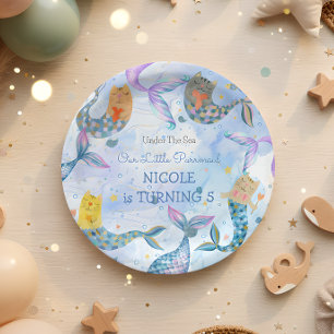 Purrmaid cat mermaid watercolor girl birthday paper plate