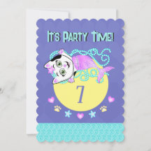 Purrmaid Party Heure Invitation