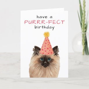 Purrrfect Birthday Cat watercolor Birthday Card