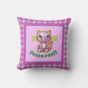 Purrrfect Plaid Kitten Cartoon Reversible Throw Pillow