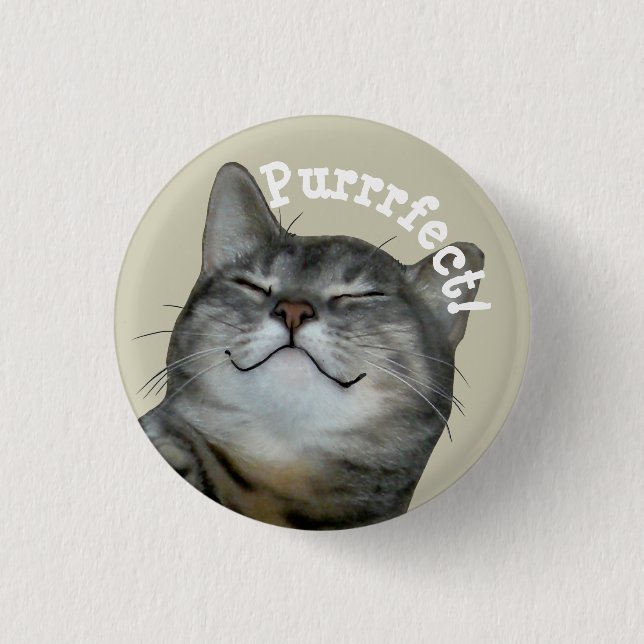 Purrrfect Smiling smug kitty cat 1 Inch Round Button (Front)