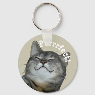 Purrrfect Smiling smug kitty cat Keychain