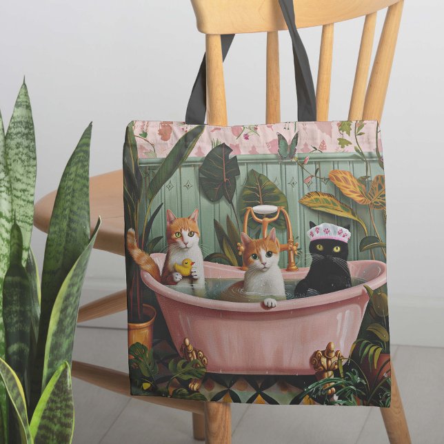Purrs and Bubbles: A Cat-tastic Bath Scene Tote Bag (Style up with this kitschy, tote bag, bursting with vibrant colors and playfulness)