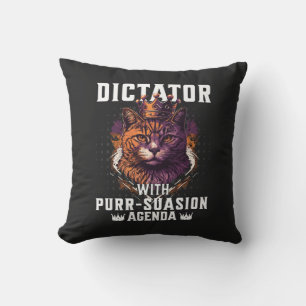 Purrsuasion Agenda Funny Bossy Cat Throw Pillow