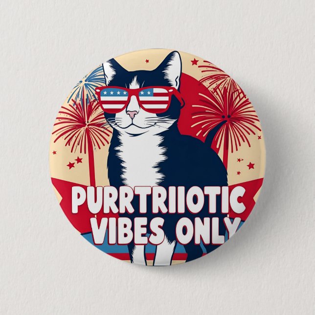 Purrtriotic Vibes Only – Cat Button (Front)