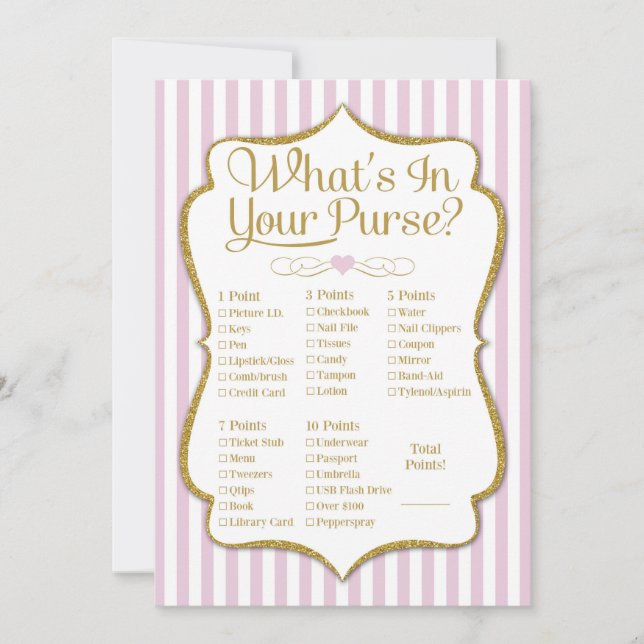 Purse Game Pink Gold Baby Shower Bridal Shower (Front)