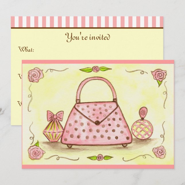 Purse rose Anniversaire Douche Invitations (Devant / Derrière)