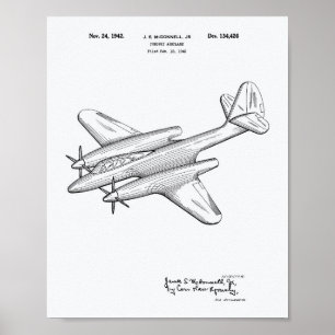 Pursuit Airplane 1942 Patent Art White Paper Poster