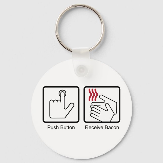Push Button, Receive Bacon - Bacon Dispenser Keychain (Front)