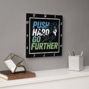 Push Harder Go Further Runner Square Wall Clock