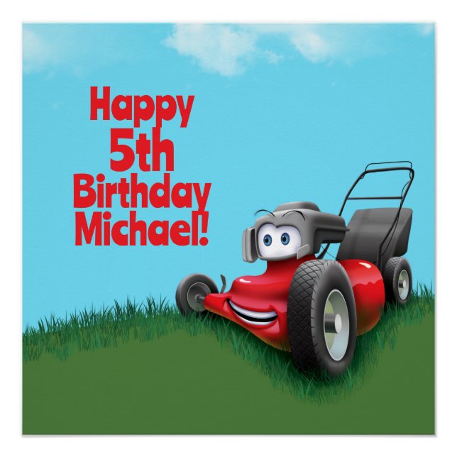 Push Lawn Mower Birthday Party Poster (Front)