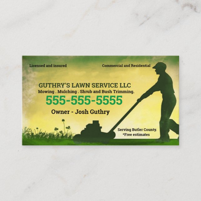 Push Mower Lawn Service Business Card (Front)
