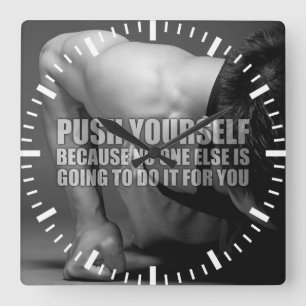 Push Yourself - Workout Motivational Square Wall Clock