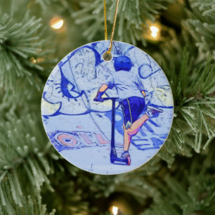 Pushin' It - Stunt Scooter Rider Ceramic Ornament