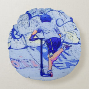 Pushin' It - Stunt Scooter Rider Round Pillow