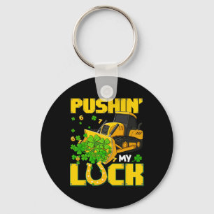 Pushin My Luck Contruction Truck Shamrock St Patri Keychain