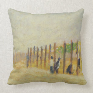 Pushing in the Poles, c.1882 (oil on canvas) Throw Pillow