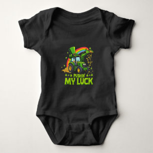 Pushing My Luck Funny Excavator St Patrick's Day  Baby Bodysuit