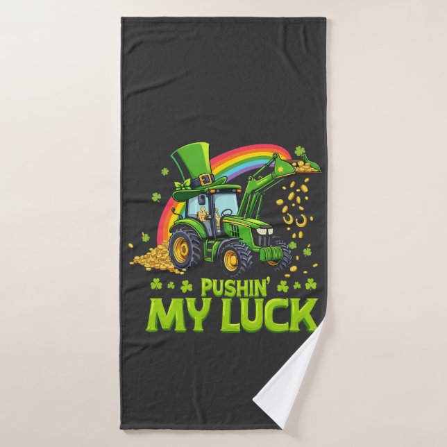 Pushing My Luck Funny Excavator St Patrick's Day  Bath Towel (Bath Towel)