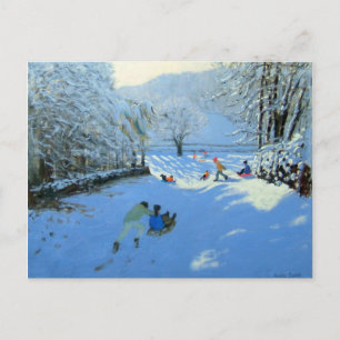 Pushing the Sledge Youlgreave Postcard
