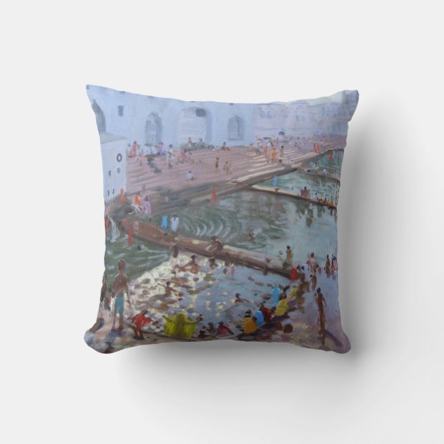 Pushkar ghats Rajasthan Throw Pillow (Front)