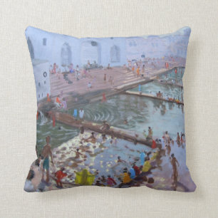 Pushkar ghats Rajasthan Throw Pillow