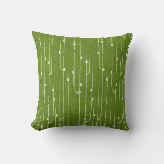 Pussy Willow on Green Throw Pillow (Front)