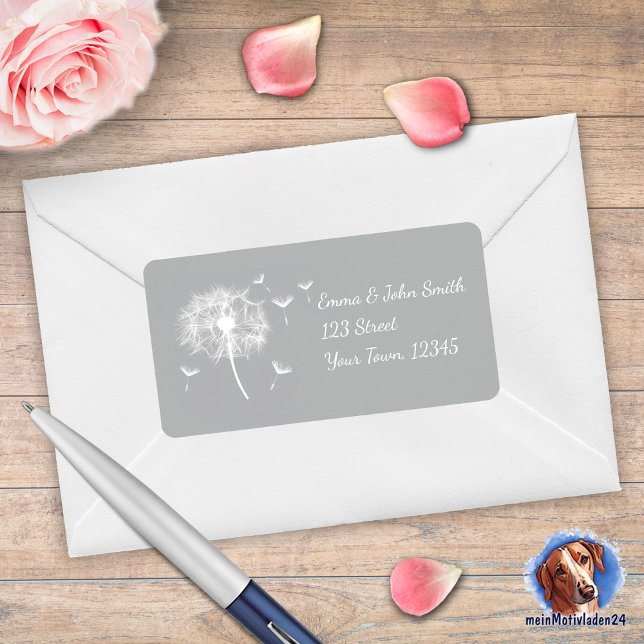 pustard trees - gray | romantic label (romantischer Adressaufkleber mit filigranen Pusteblumen auf grauem Hintergrund)